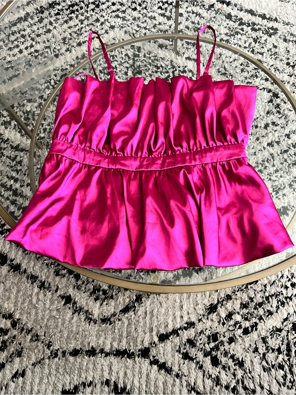 Satin Spaghetti-Strap Peplum Camisole in Vibrant Fuchsia
